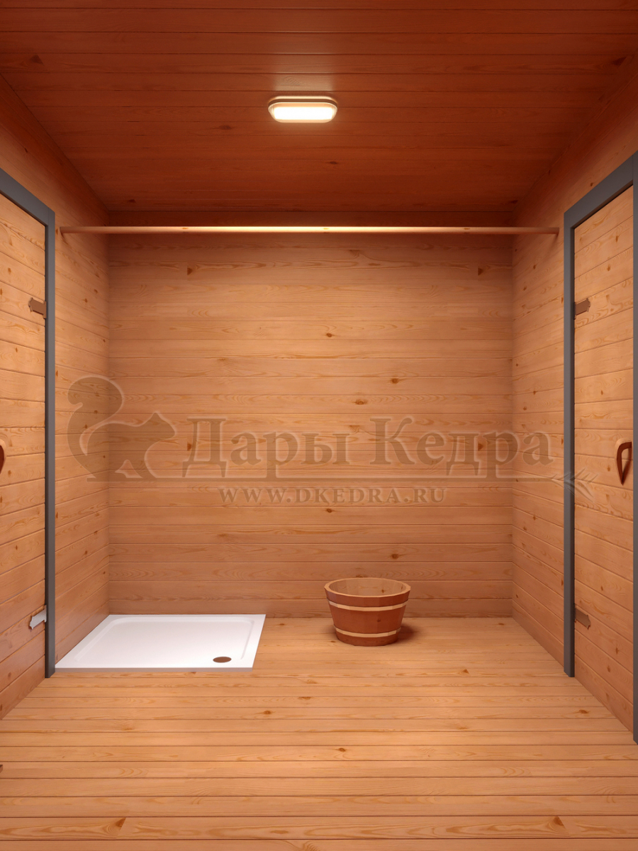Каркасно-щитовая баня из кедра «Мега» с верандой